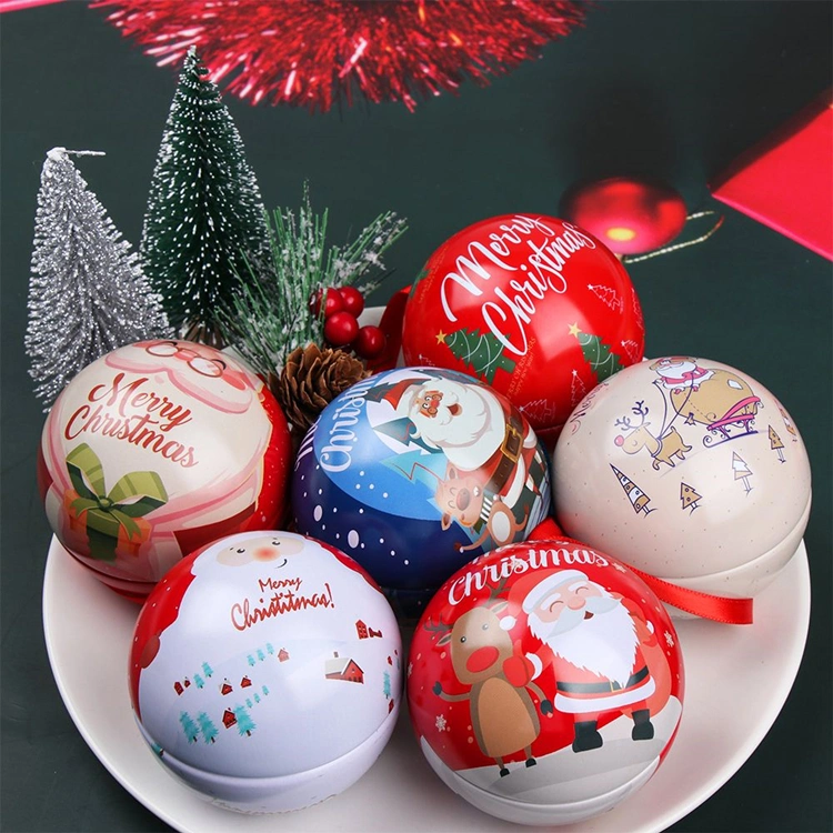 Home Christmas Decoration Gift Candy Sweet Packaging Ball Shape Metal Tin Box