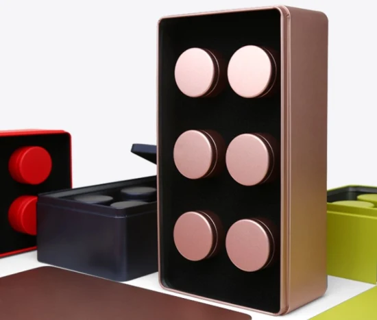 Grande scatola di latta rettangolare poligonale in metallo per cioccolatini, biscotti e caramelle realizzata su misura